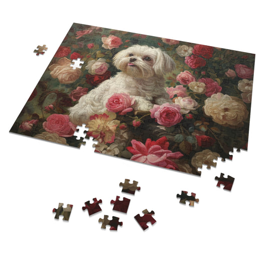 Charming Dog Floral Jigsaw Puzzle with Tin - Perfect Gift for Dog Lovers, Family, Friends, Home Decor, Relaxation Activity