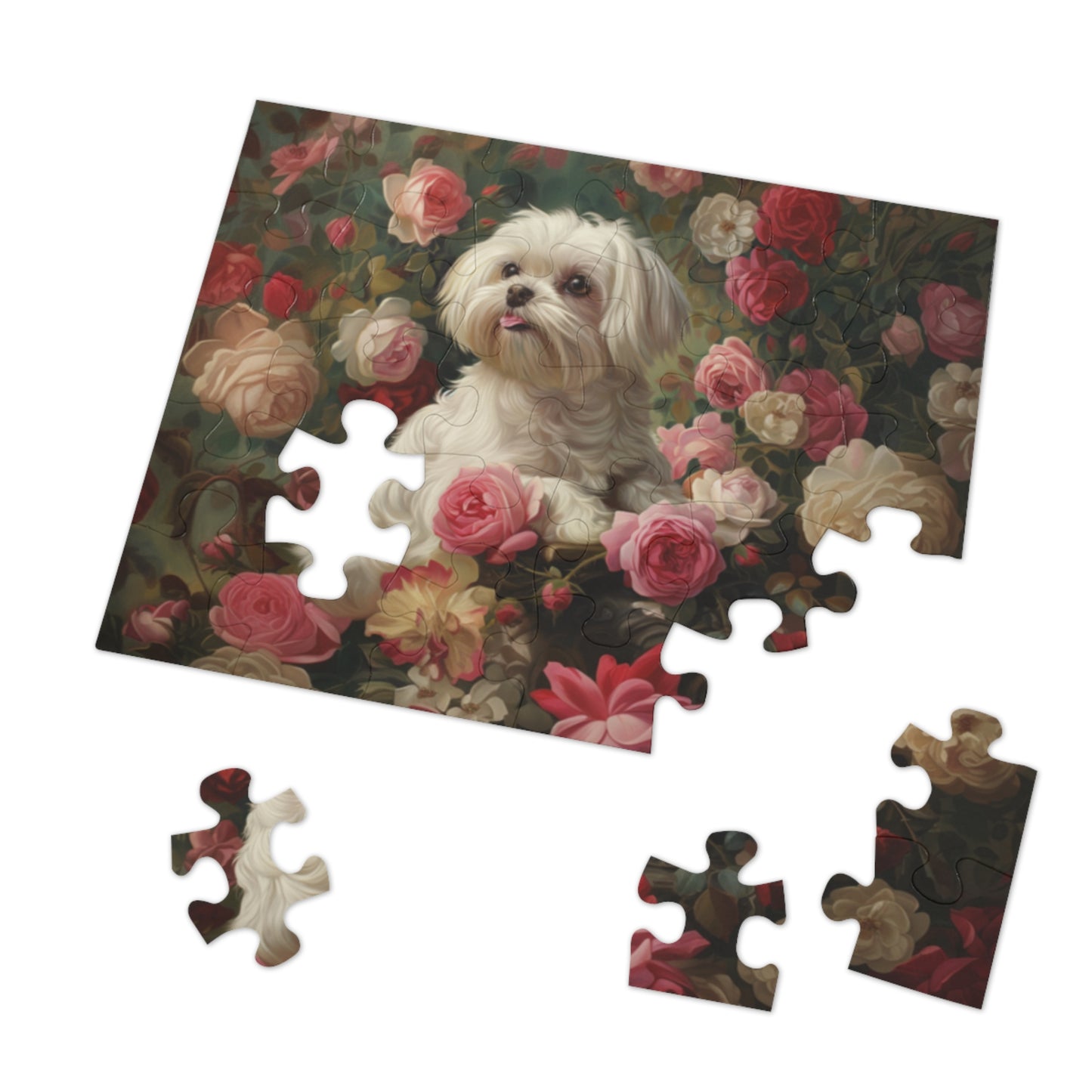 Charming Dog Floral Jigsaw Puzzle with Tin - Perfect Gift for Dog Lovers, Family, Friends, Home Decor, Relaxation Activity