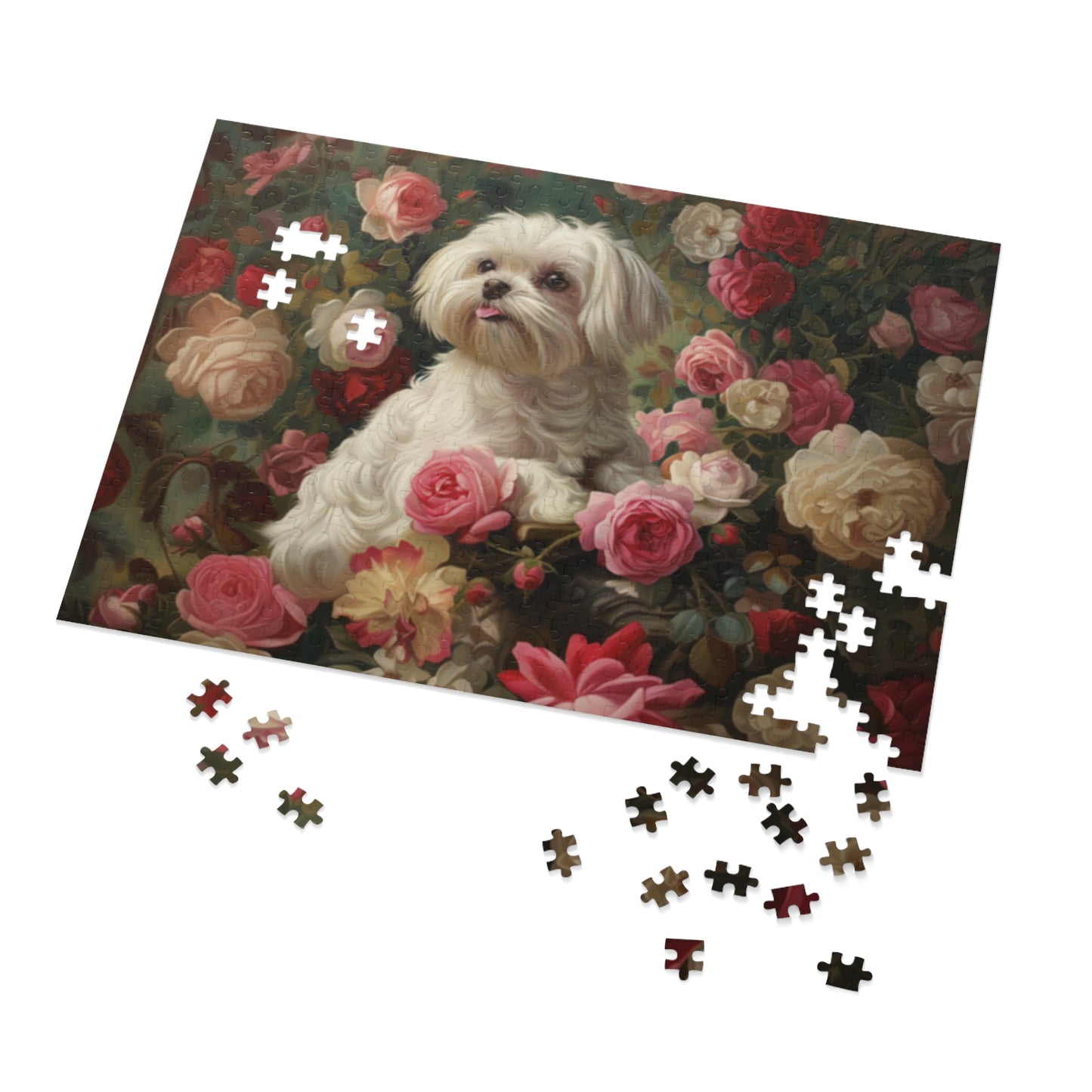Charming Dog Floral Jigsaw Puzzle with Tin - Perfect Gift for Dog Lovers, Family, Friends, Home Decor, Relaxation Activity