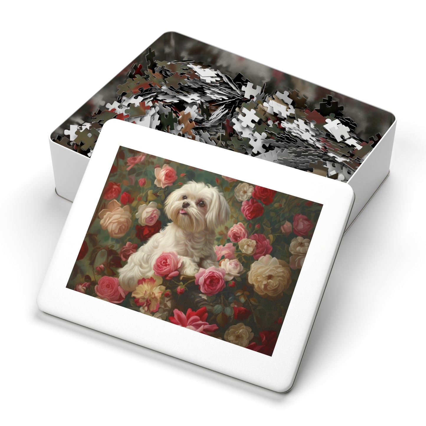 Charming Dog Floral Jigsaw Puzzle with Tin - Perfect Gift for Dog Lovers, Family, Friends, Home Decor, Relaxation Activity