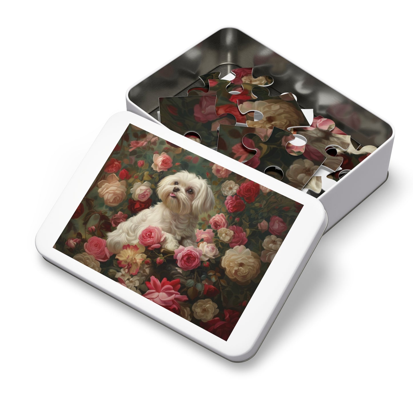 Charming Dog Floral Jigsaw Puzzle with Tin - Perfect Gift for Dog Lovers, Family, Friends, Home Decor, Relaxation Activity