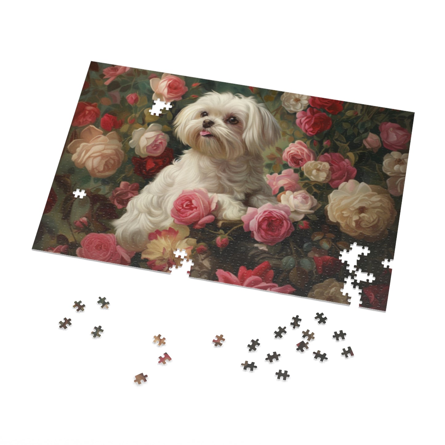 Charming Dog Floral Jigsaw Puzzle with Tin - Perfect Gift for Dog Lovers, Family, Friends, Home Decor, Relaxation Activity