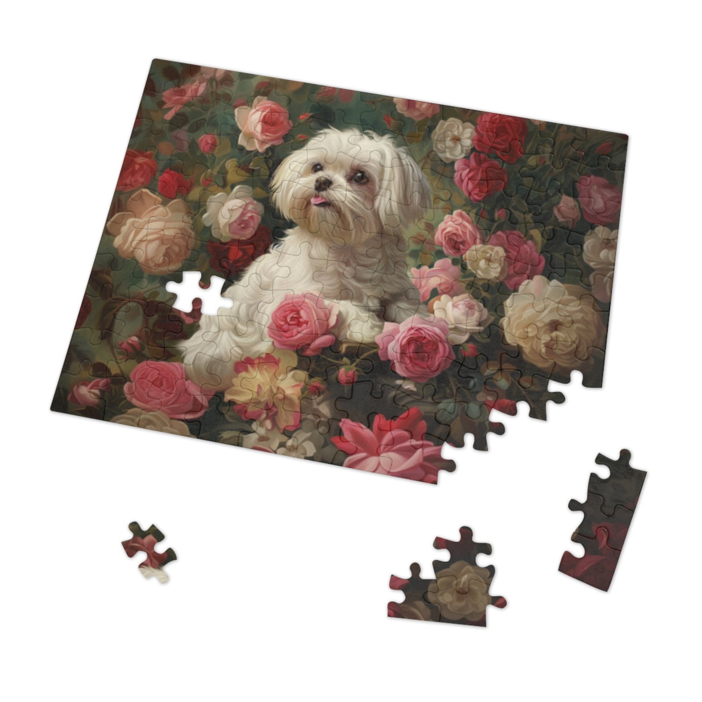 Charming Dog Floral Jigsaw Puzzle with Tin - Perfect Gift for Dog Lovers, Family, Friends, Home Decor, Relaxation Activity