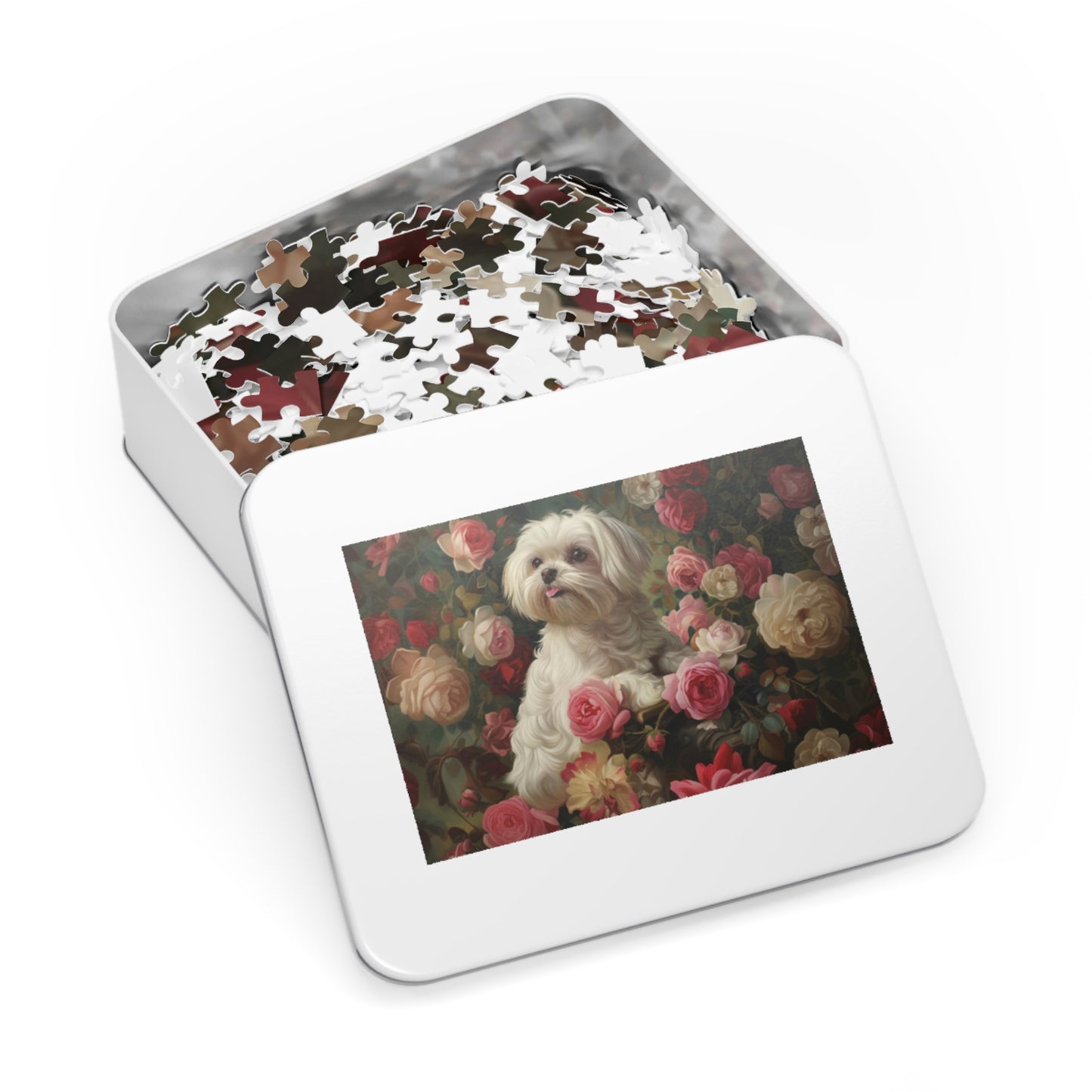 Charming Dog Floral Jigsaw Puzzle with Tin - Perfect Gift for Dog Lovers, Family, Friends, Home Decor, Relaxation Activity