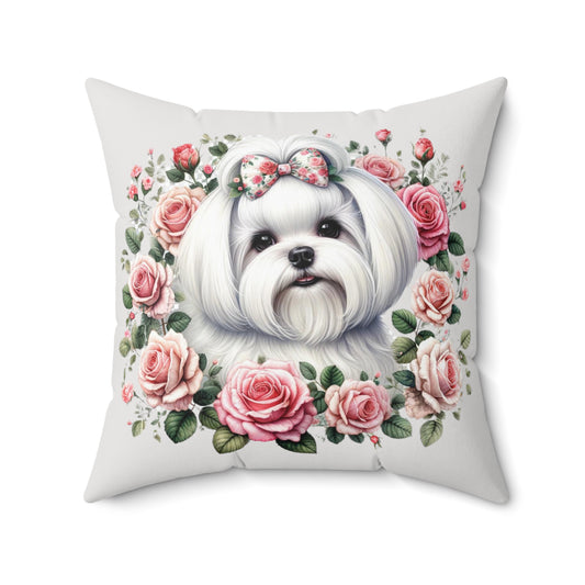 Coquette Pup and Roses Pillow