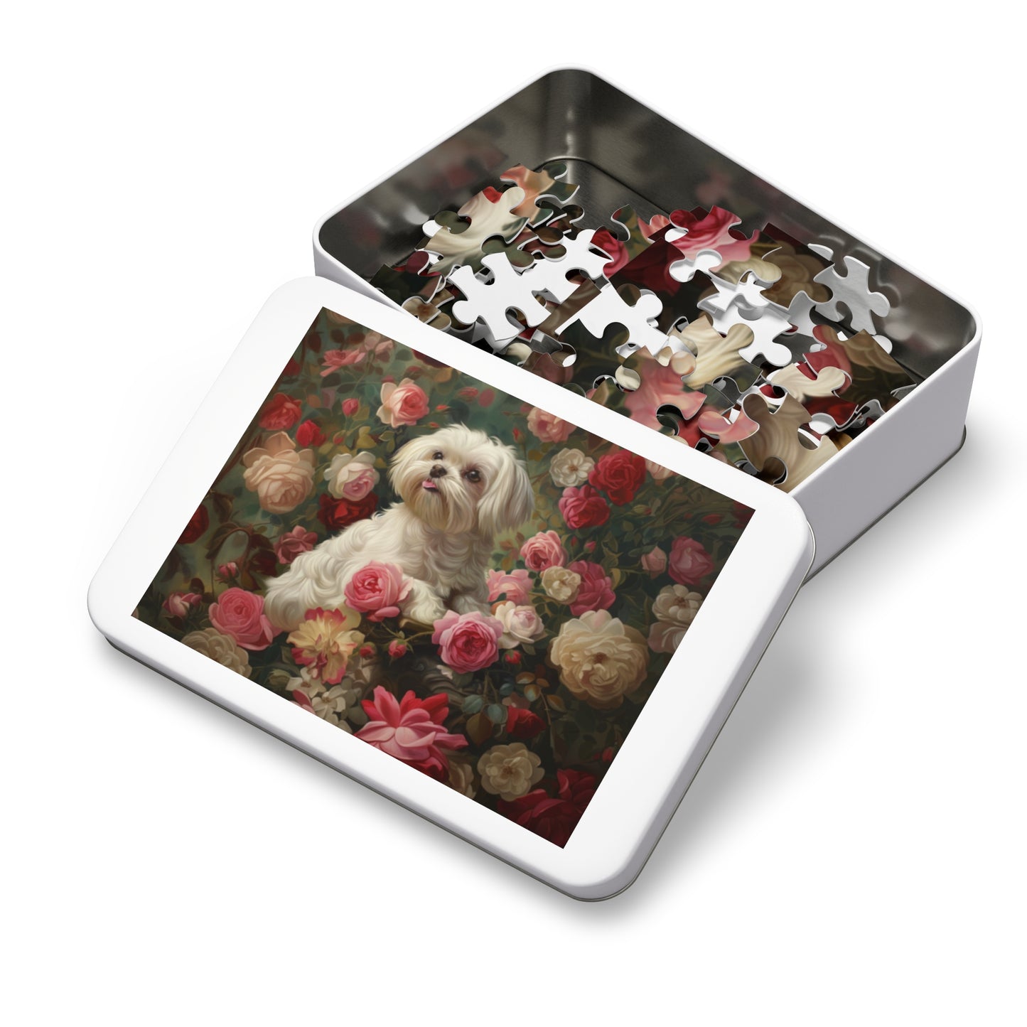 Charming Dog Floral Jigsaw Puzzle with Tin - Perfect Gift for Dog Lovers, Family, Friends, Home Decor, Relaxation Activity