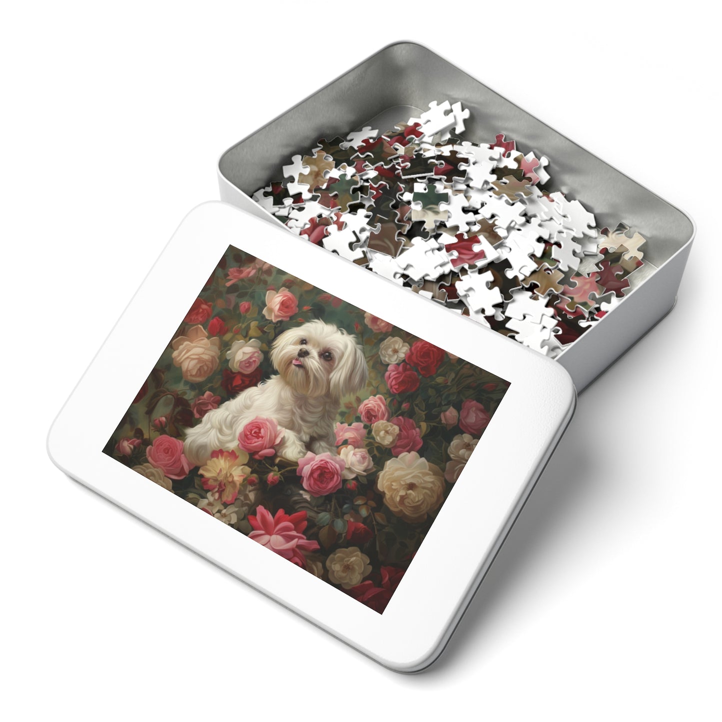 Charming Dog Floral Jigsaw Puzzle with Tin - Perfect Gift for Dog Lovers, Family, Friends, Home Decor, Relaxation Activity