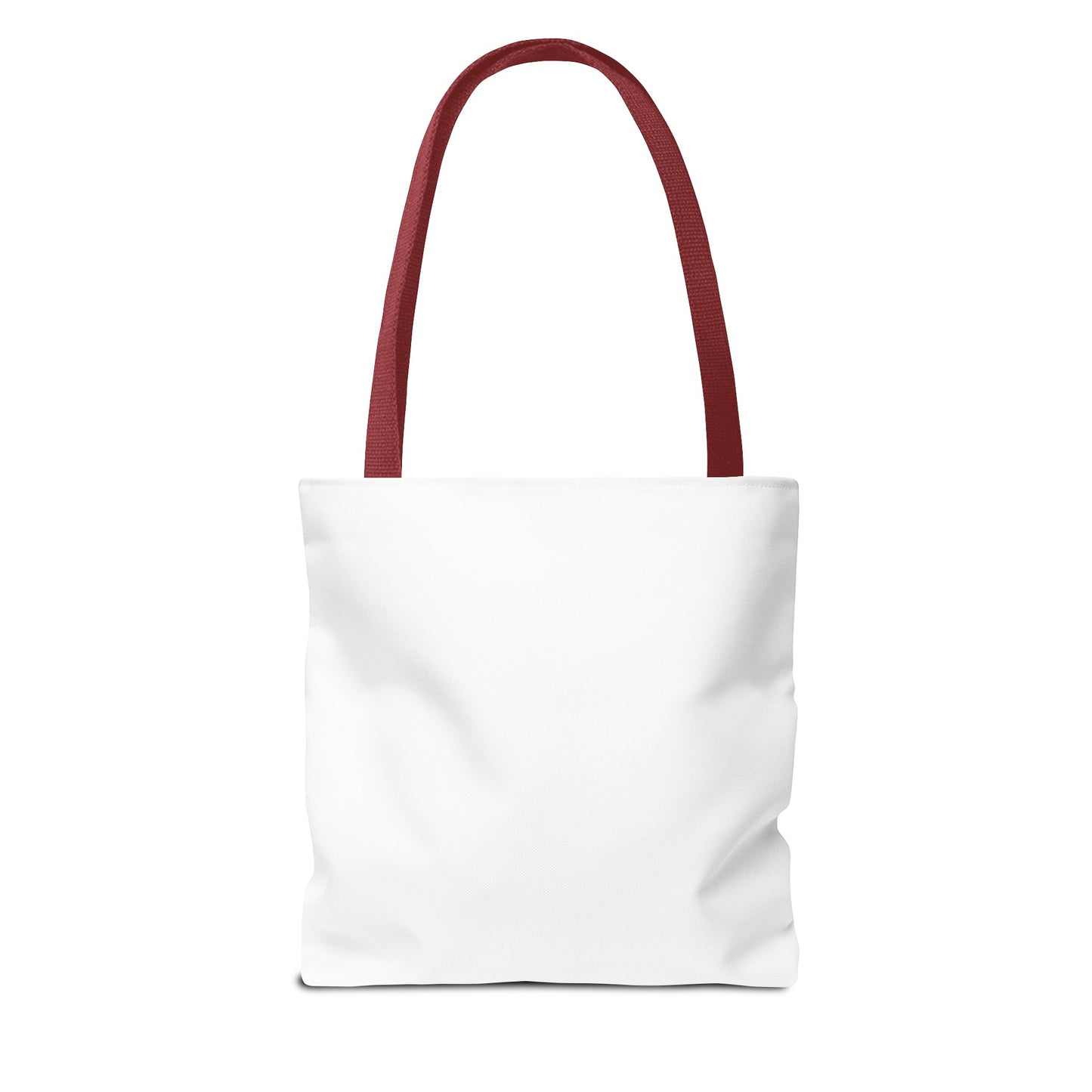 Plain white tote bag with red handles, no design