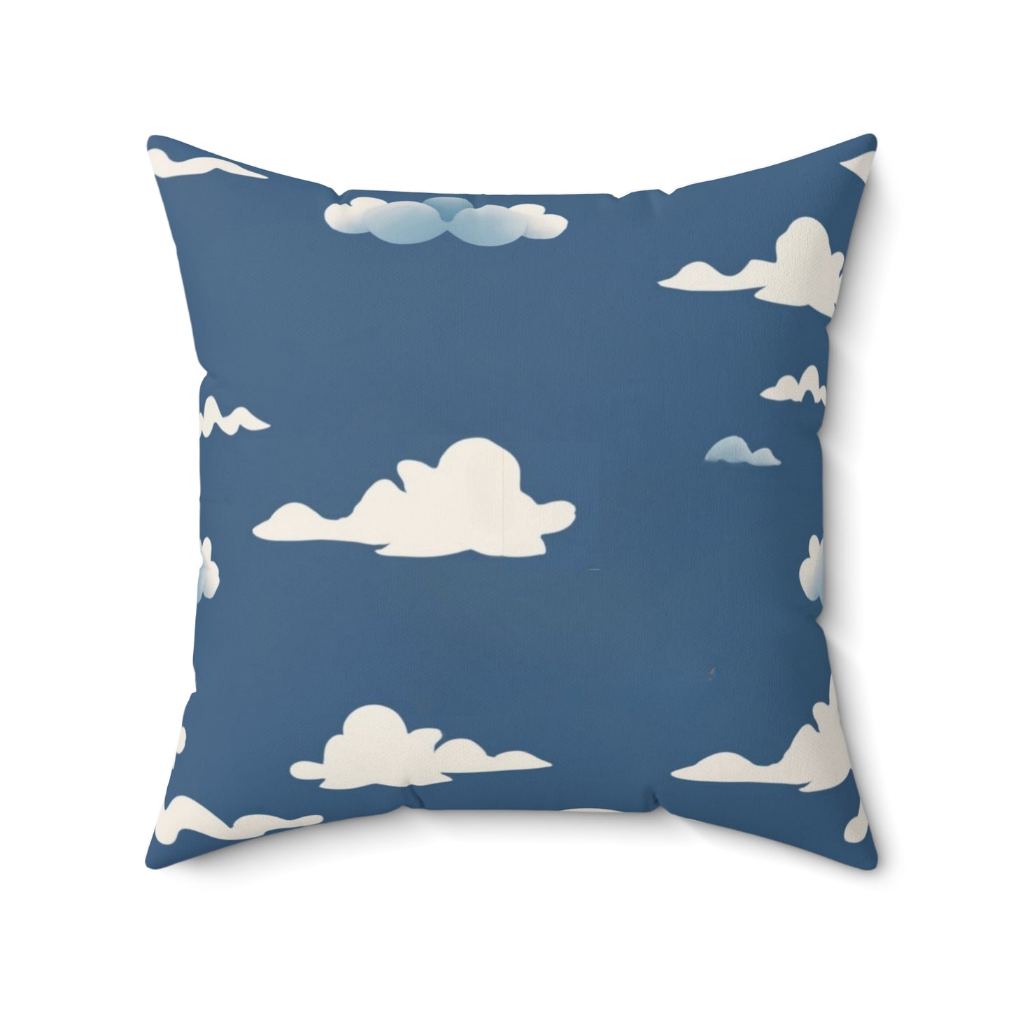 Personalized blue square pillow with custom dog photo and soft cloud pattern design back side