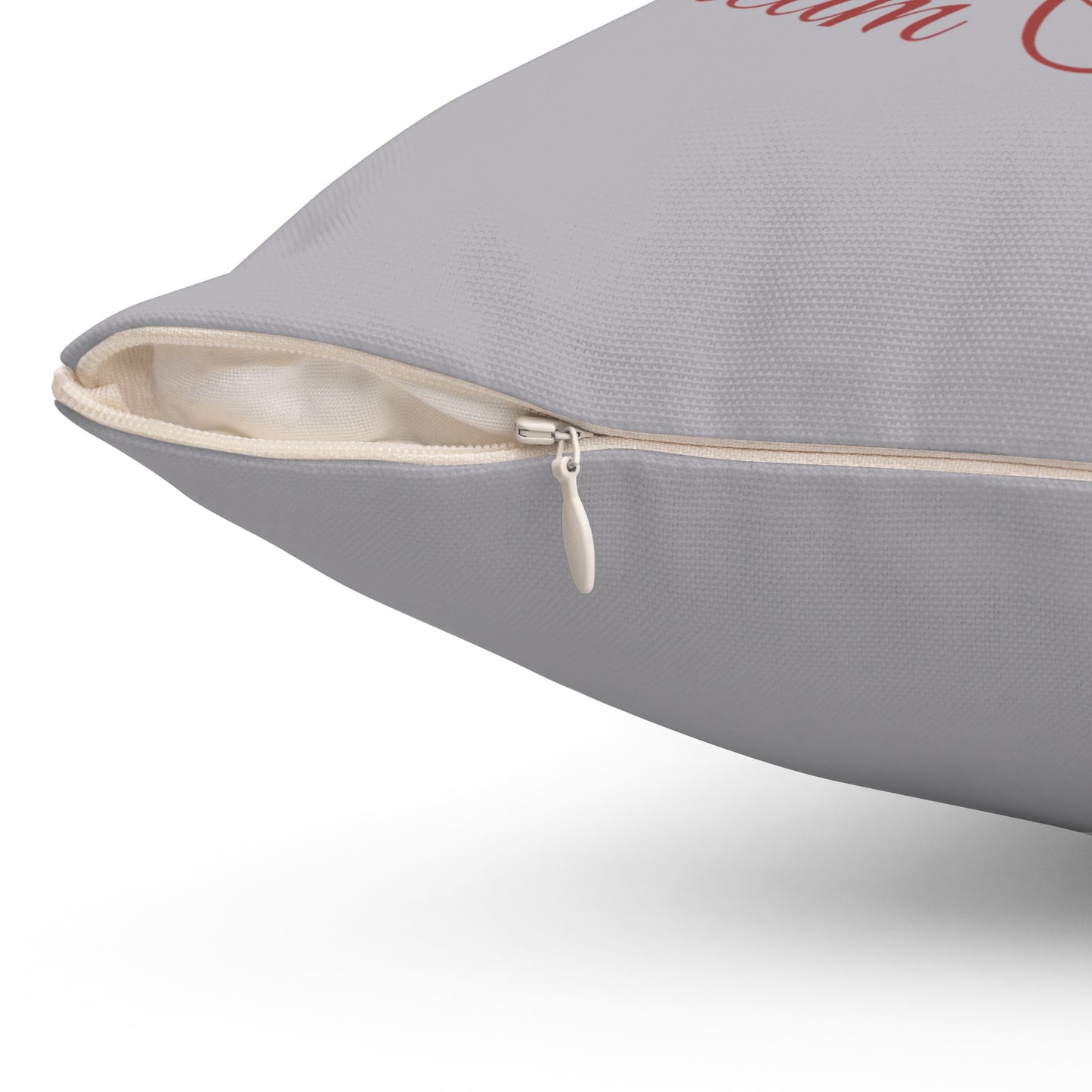 Detailed zipper view on the Ash Grey version of the pillow.