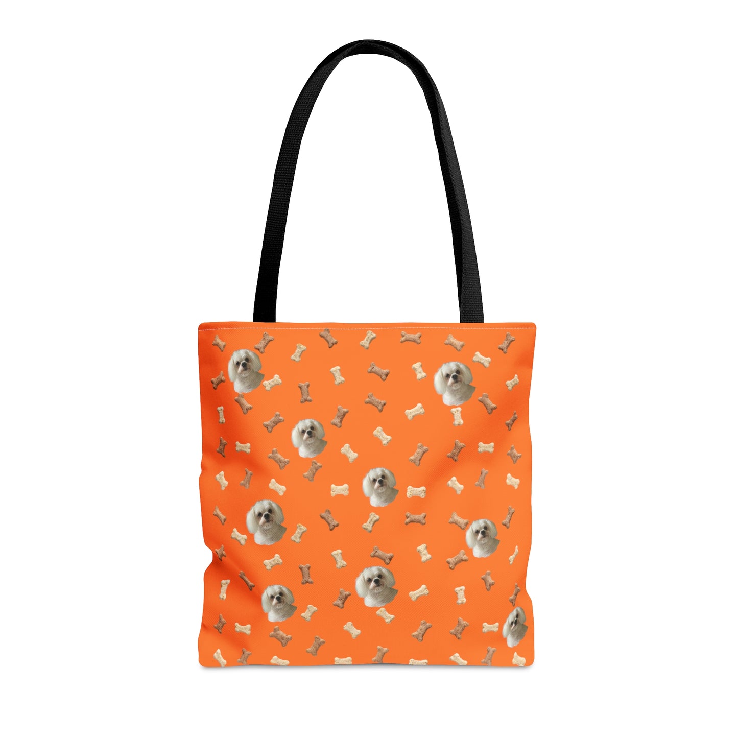 Personalized orange dog tote bag made from eco-friendly canvas with a custom pet image print