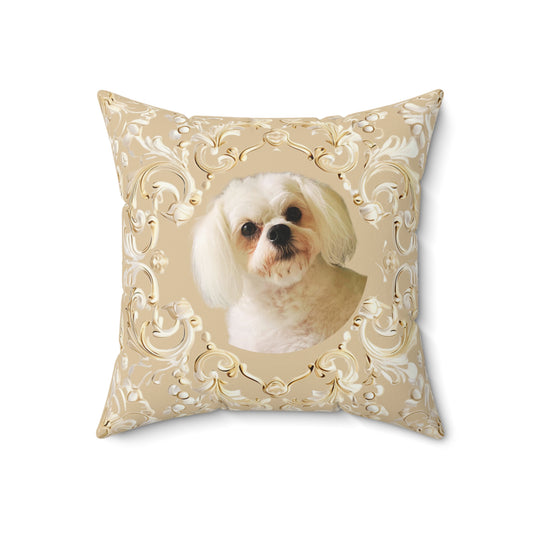 Personalized brown plush pillow with custom dog photo – soft and stylish pet lover’s home décor accent