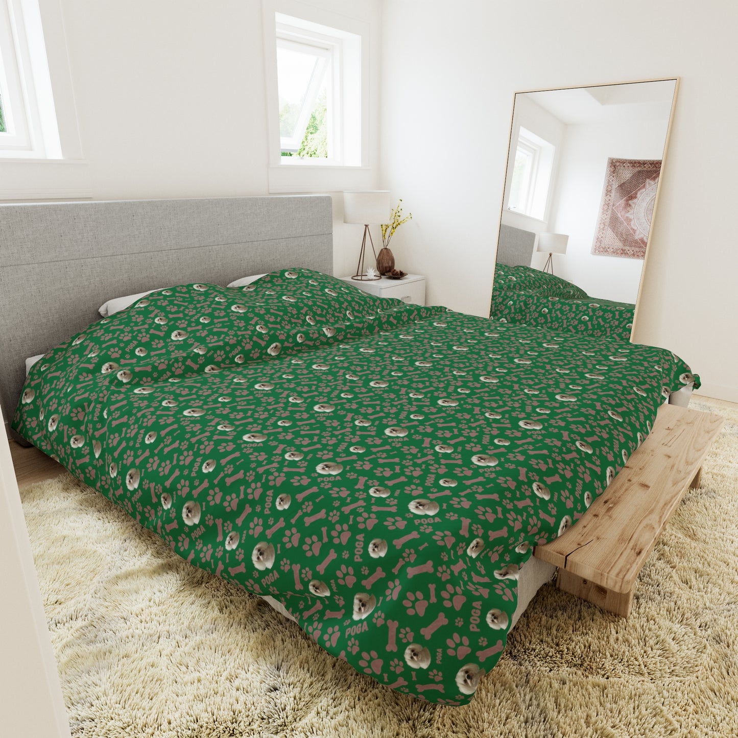 Personalized duvet cover with custom dog name & photo β stylish and cozy pet-themed bedding