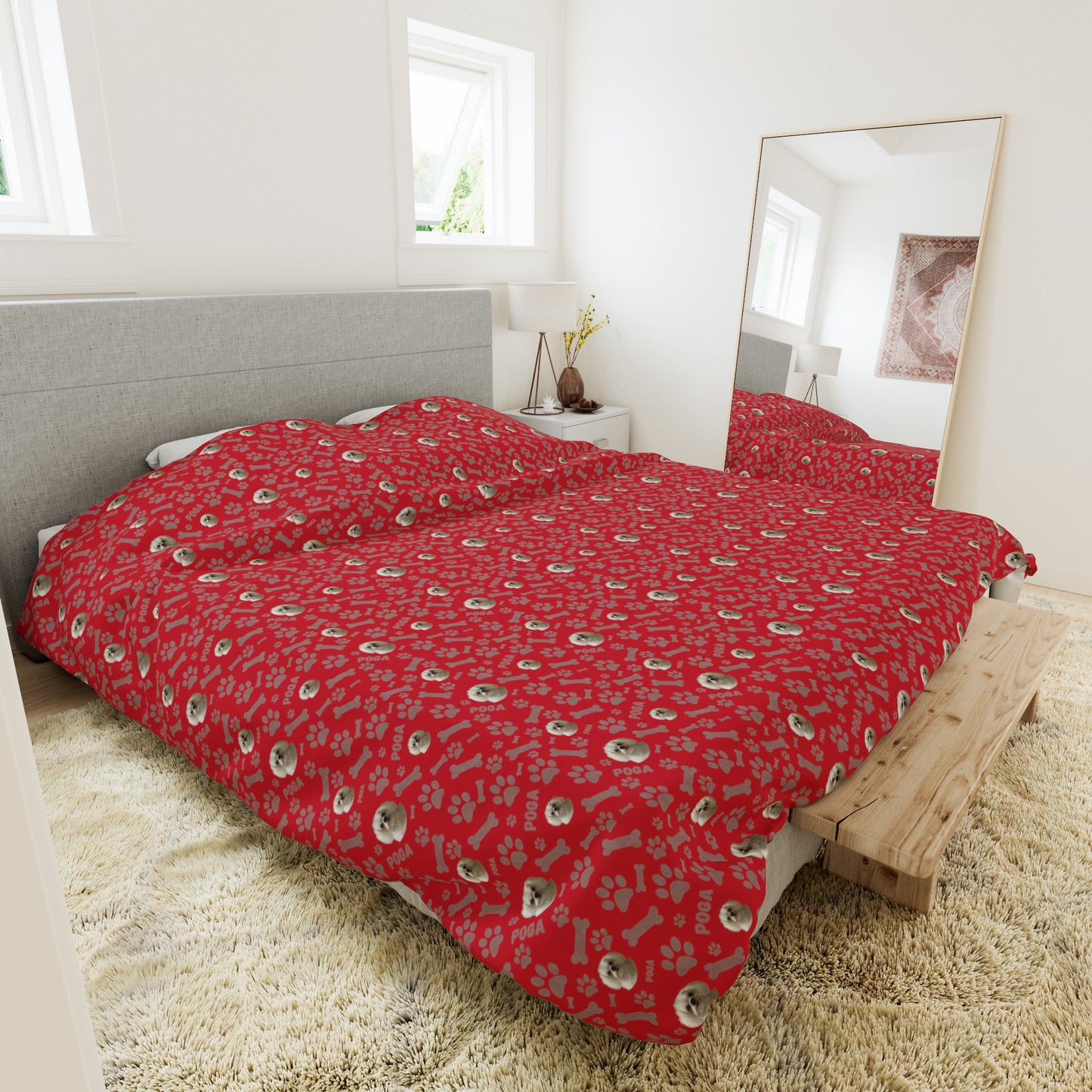 Personalized duvet cover with custom dog name & photo β stylish and cozy pet-themed bedding