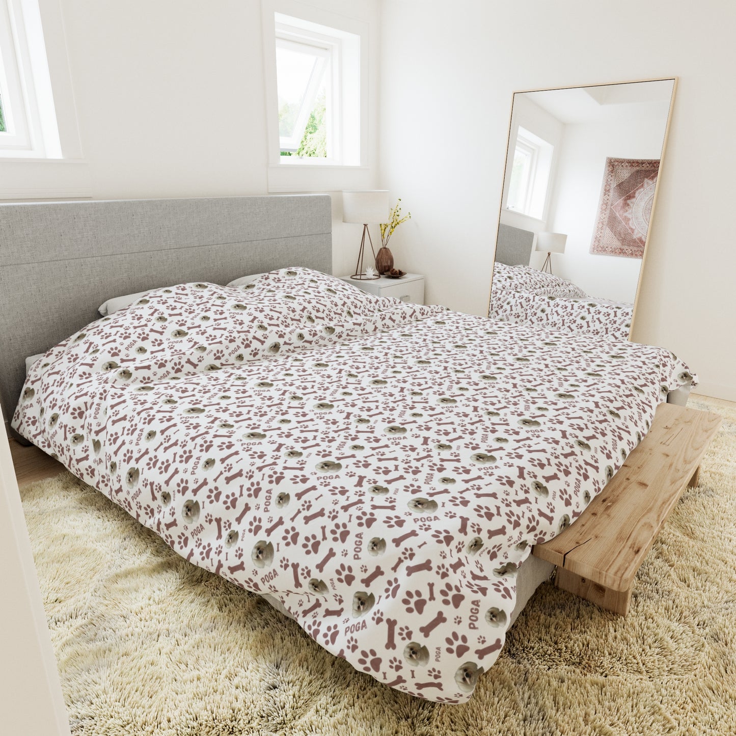 Personalized duvet cover with custom dog name & photo β stylish and cozy pet-themed bedding