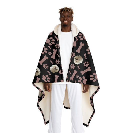 Personalized sherpa fleece hooded blanket with custom dog name & photo – soft, cozy, and stylish pet lover’s gift