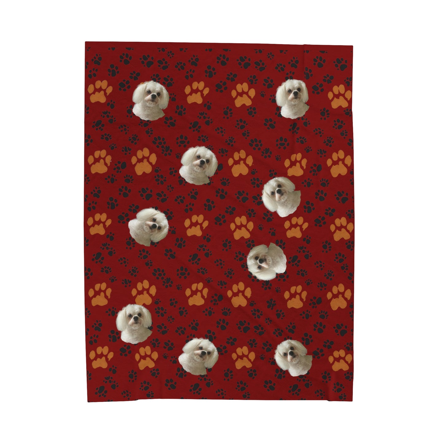 Personalized velvet plush blanket with custom dog portrait β ultra-soft and elegant design - cobalt red