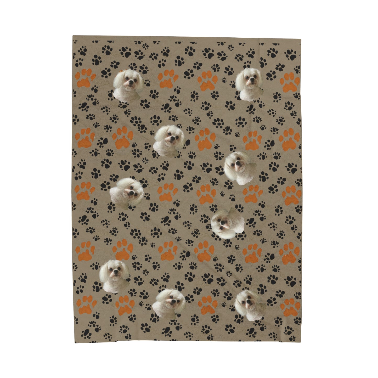Personalized velvet plush blanket with custom dog portrait β ultra-soft and elegant design - dark sand