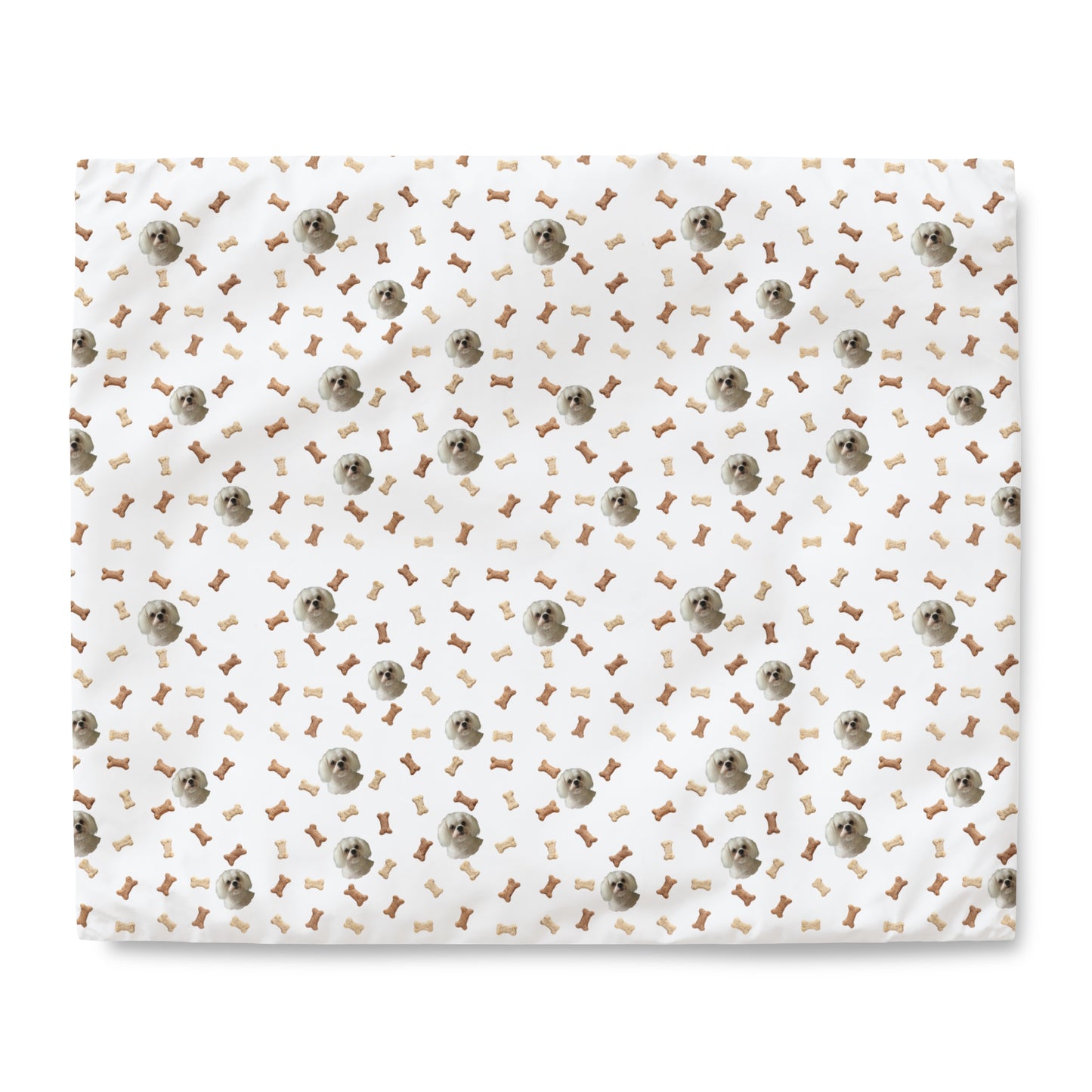 Custom dog image white duvet cover with soft microfiber fabric and playful bone pattern