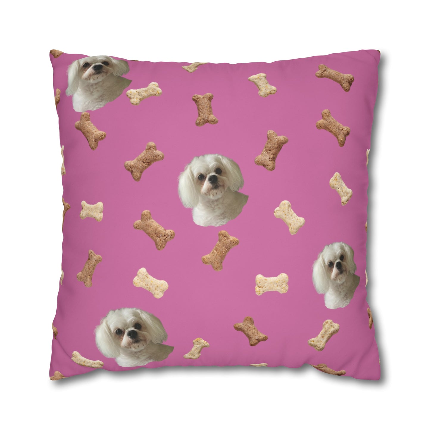 Custom dog photo light pink pillowcase made from soft microfiber, featuring a unique pet image design
