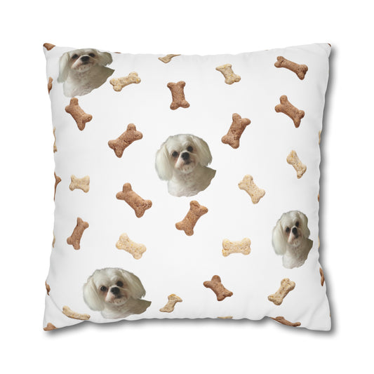 Custom dog photo white pillowcase made from soft microfiber, featuring a unique pet image design