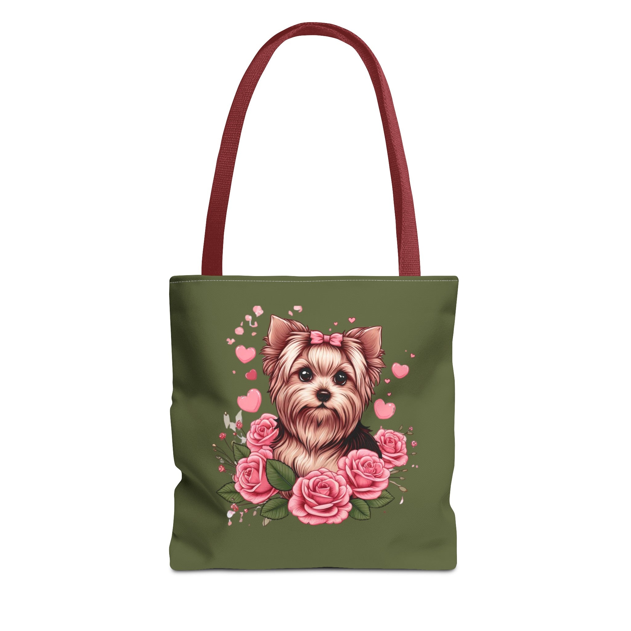 Coquette Yorkie Blossom Heart Tote Bag