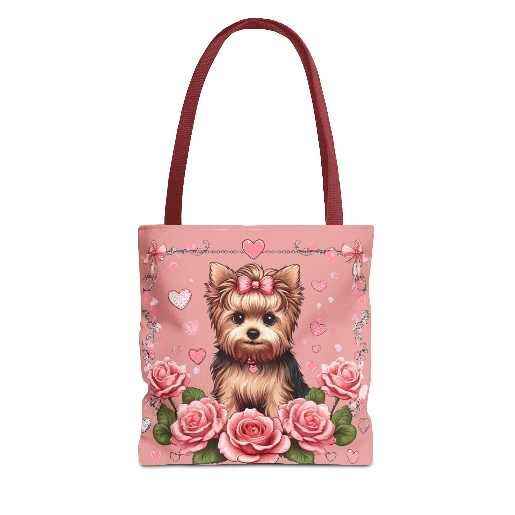 Coquette Yorkie Rose Heart Tote Bag