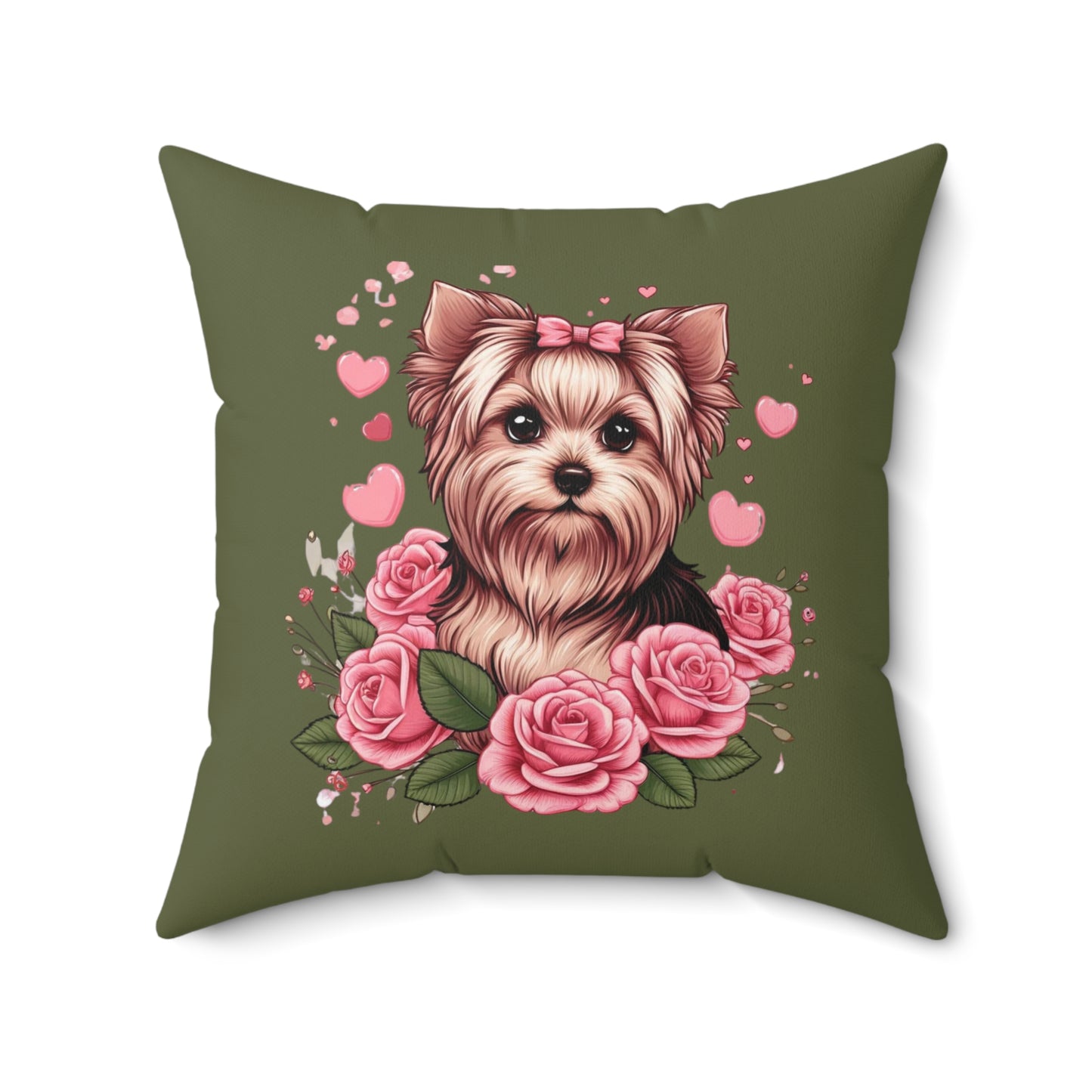 Coquette Yorkie Blossom Heart Pillow