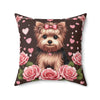 Coquette Yorkie Rose Heart Pillow