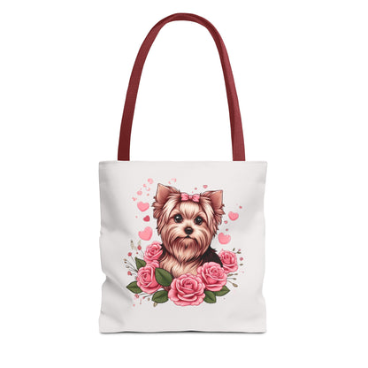 Coquette Yorkie Blossom Heart Tote Bag