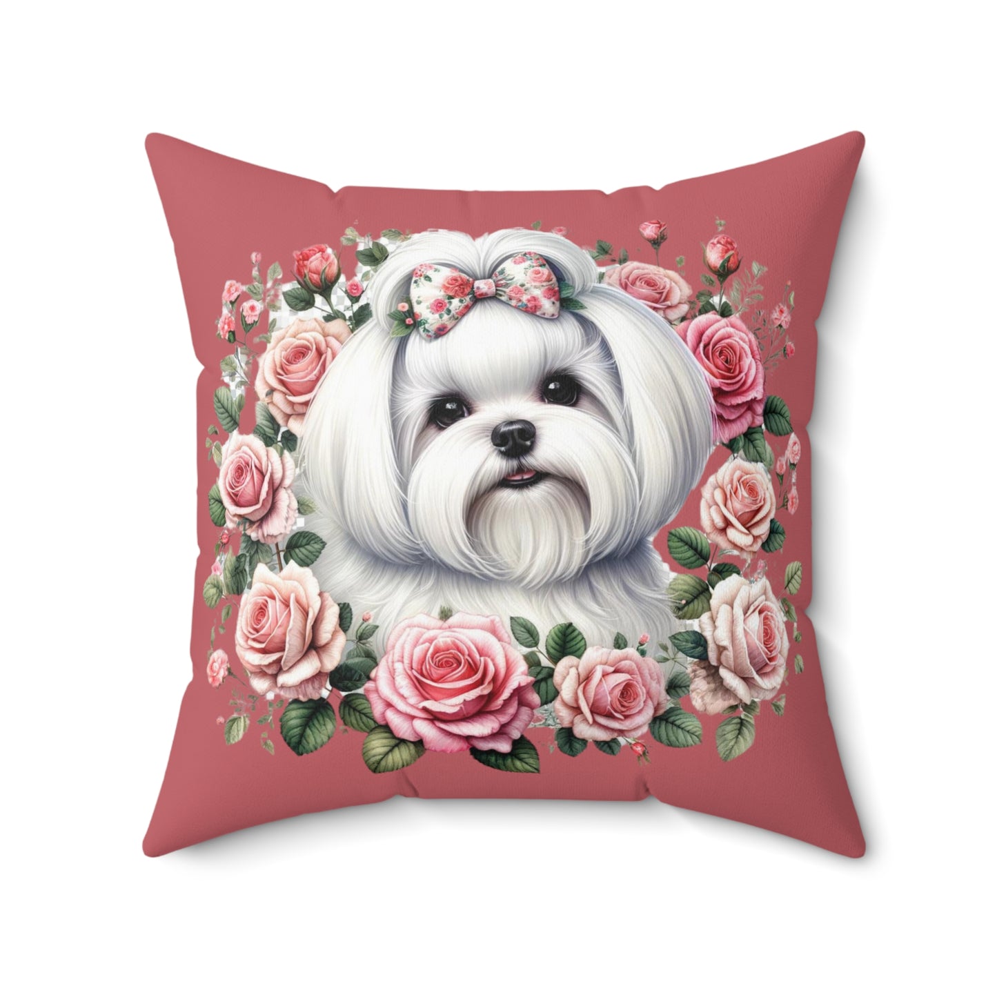 Coquette Pup and Roses Pillow