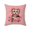 Coquette Yorkie Blossom Heart Pillow