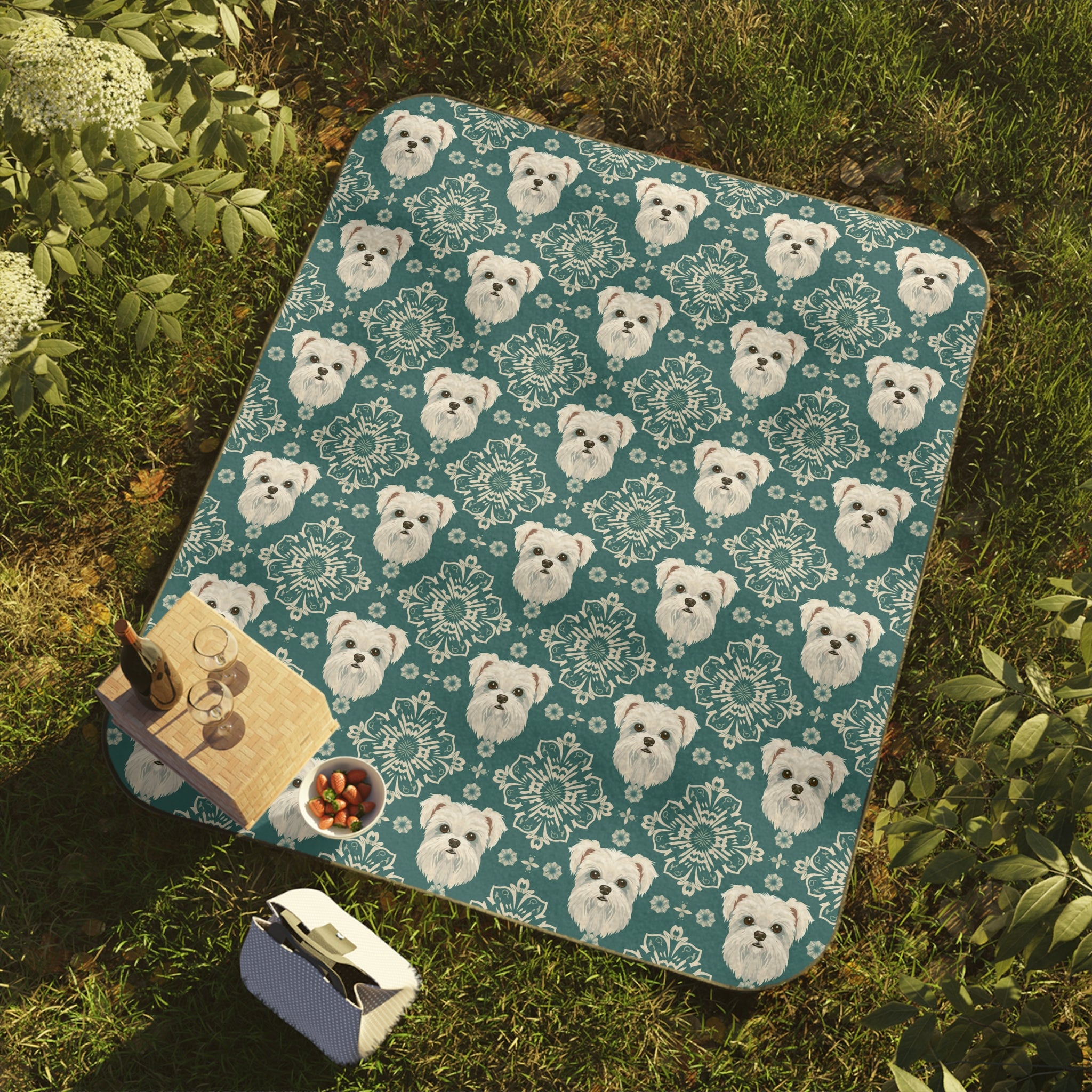 MALTESE Blue Picnic Blanket