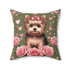 Coquette Yorkie Rose Heart Pillow