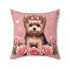 Coquette Yorkie Rose Heart Pillow