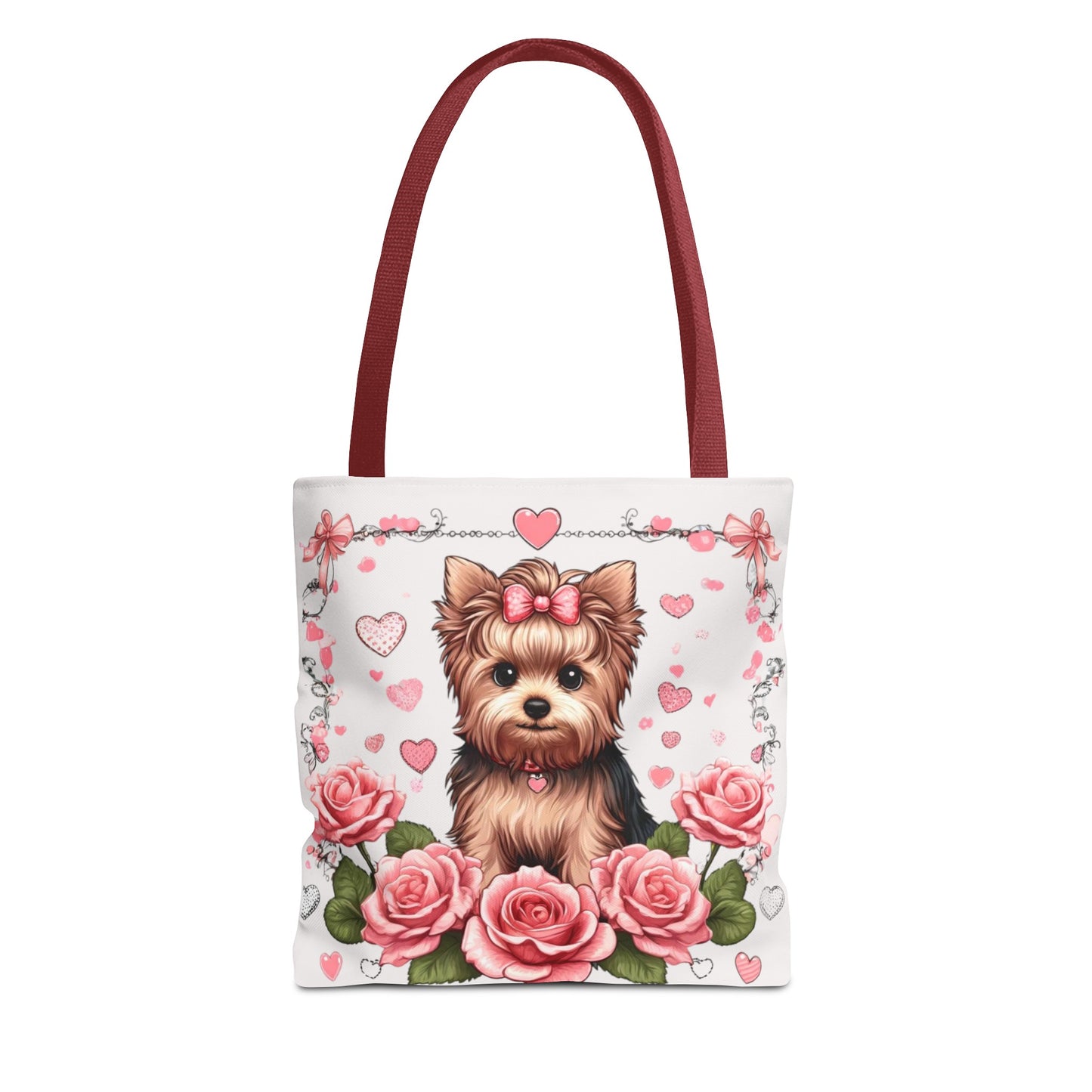 Coquette Yorkie Rose Heart Tote Bag