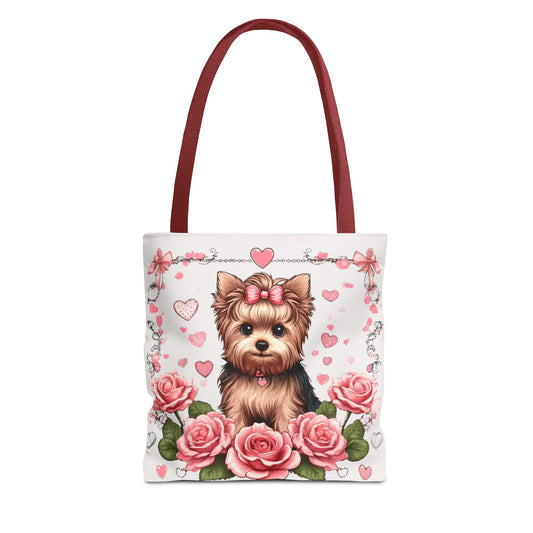 Coquette Yorkie Rose Heart Tote Bag