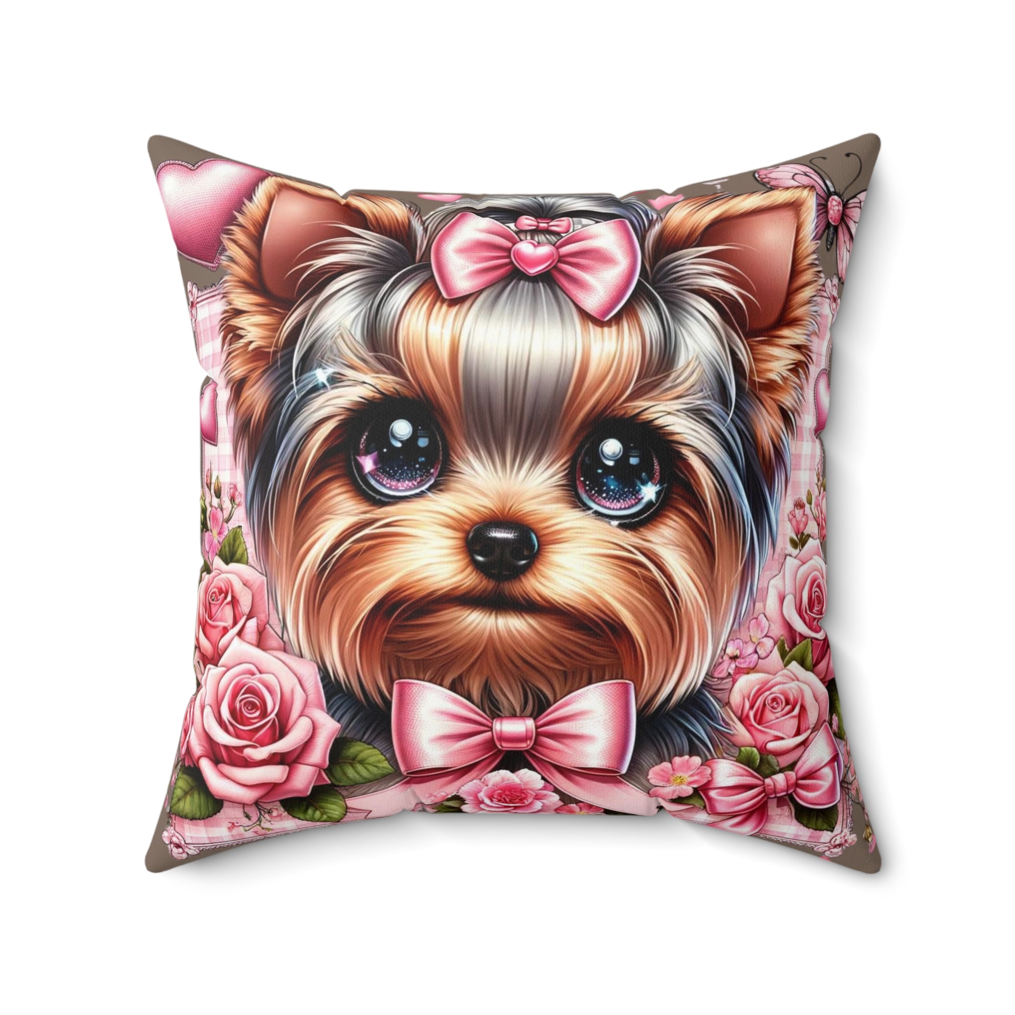 Coquette Floral Yorkie Charm Pillow