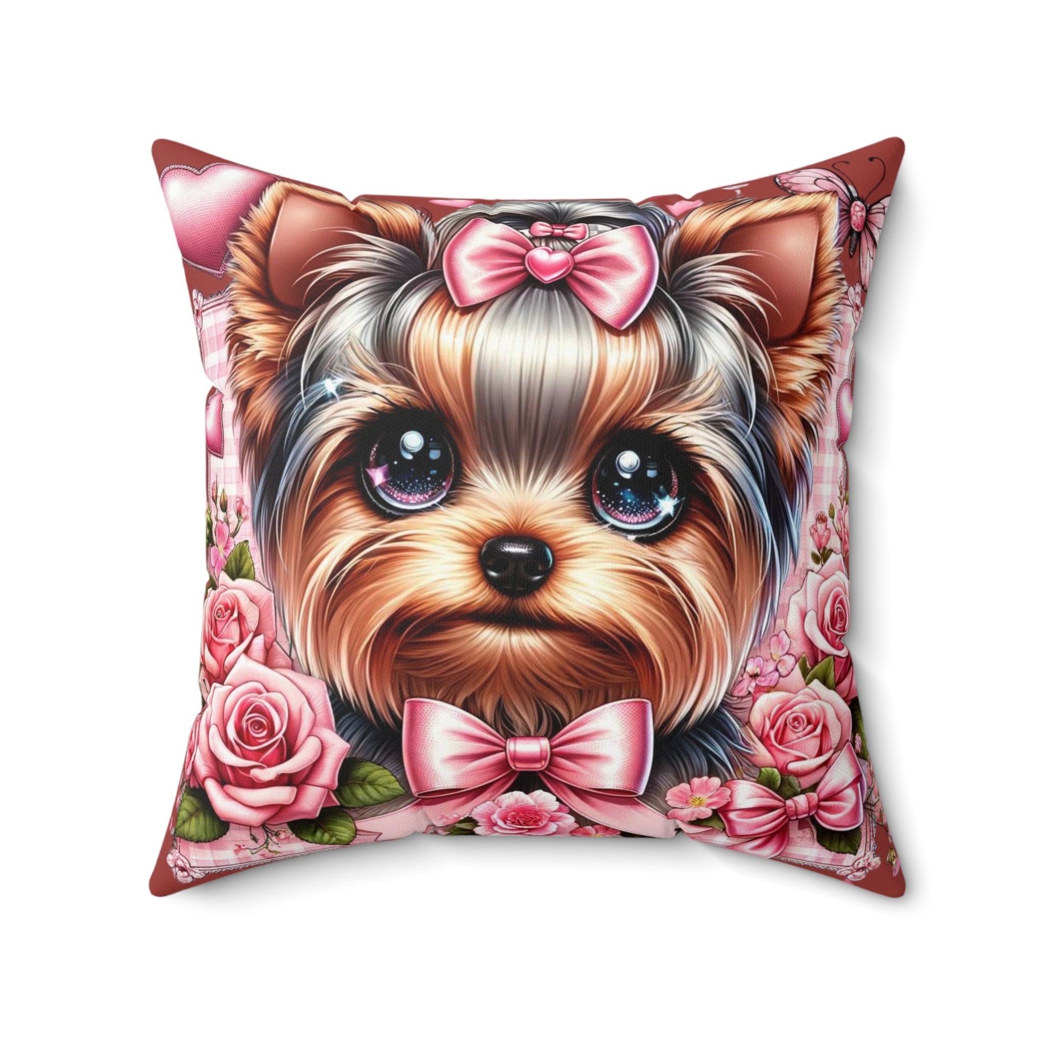 Coquette Floral Yorkie Charm Pillow