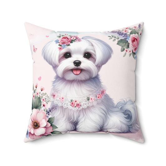 Coquette Maltese Puppy Blossom Pillow