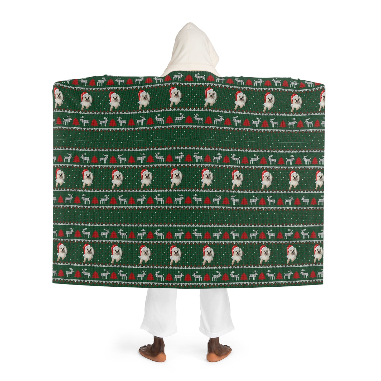 Personalized Santa Pup Hooded Sherpa Fleece Blanket