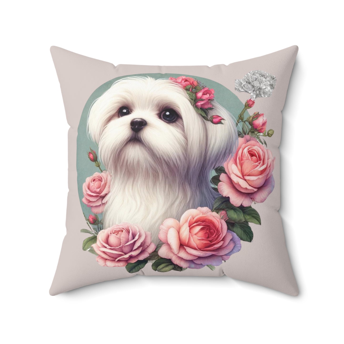 Coquette Rose Garden Maltese Pillow