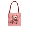 Coquette Yorkie Blossom Heart Tote Bag