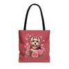 Coquette Yorkie Blossom Heart Tote Bag