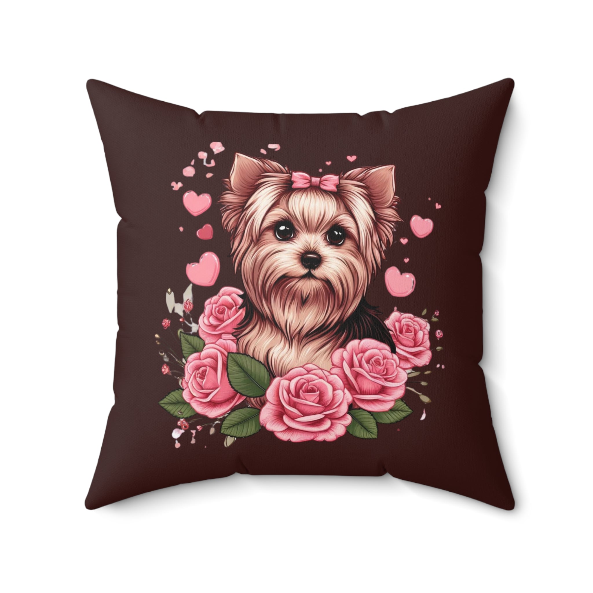 Coquette Yorkie Blossom Heart Pillow