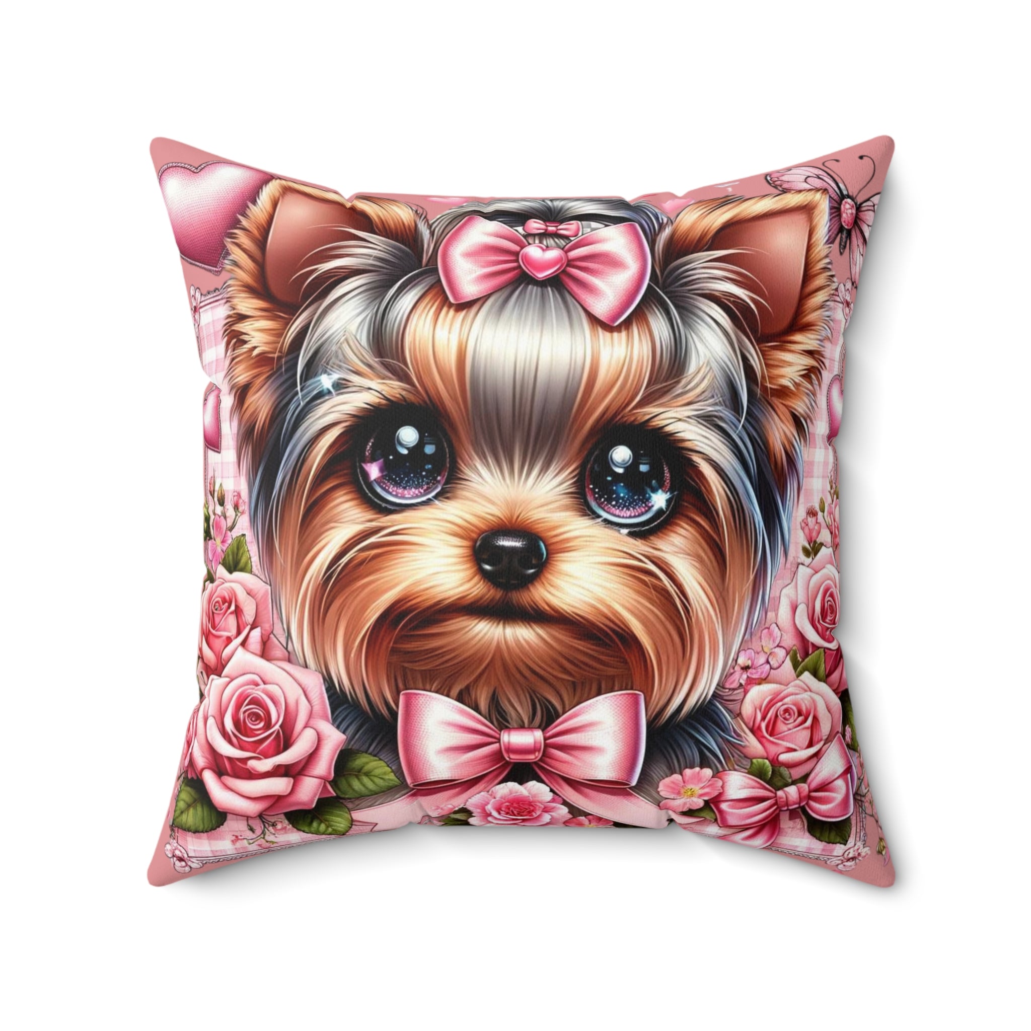 Coquette Floral Yorkie Charm Pillow