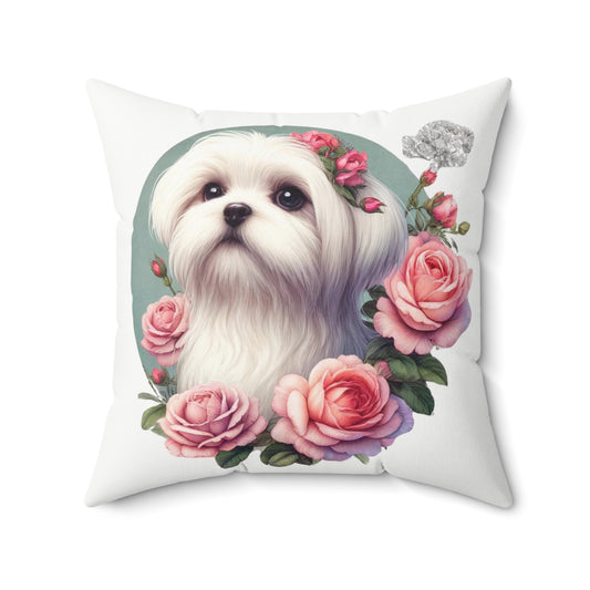 Coquette Rose Garden Maltese Pillow