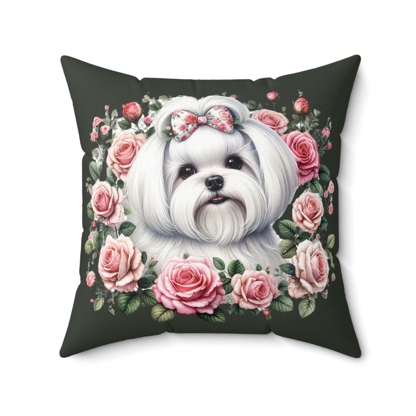 Coquette Pup and Roses Pillow