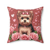 Coquette Yorkie Rose Heart Pillow