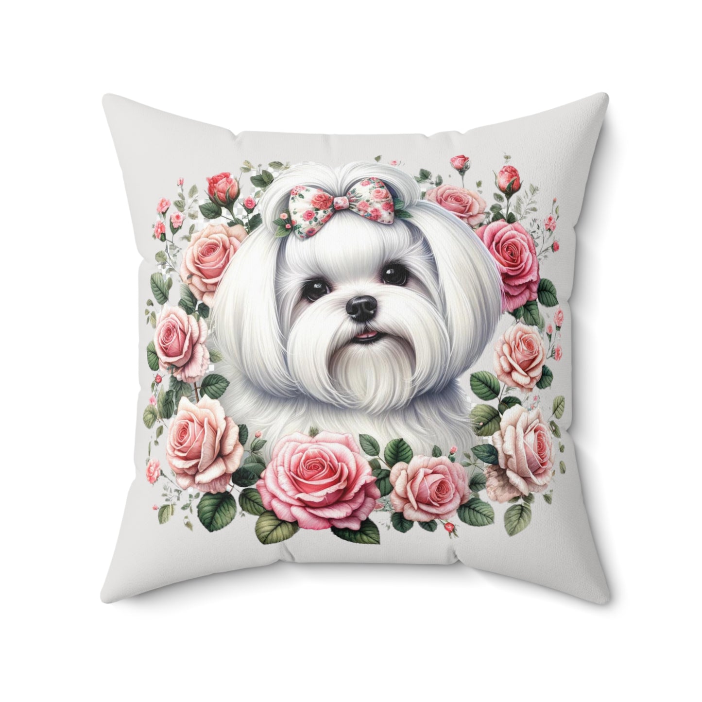 Coquette Pup and Roses Pillow